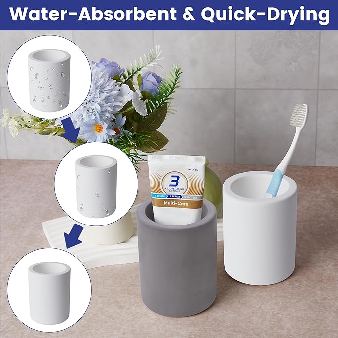 Drying Stone Toothbrush Holder, Diatomite Toothbrush Holders for Bathroom Counter, Quick Drying Electric Toothbrush and Toothpaste Holder Bathroom Organizer, Dark Grey