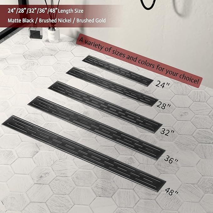 32 Inch Linear Shower Drain, Matte Black Shower Drain,Removable Grate, 304 Stainless Steel, Easy to Install and Clean for Bathrooms (Drain Base Not Included), LSD-01A-32B