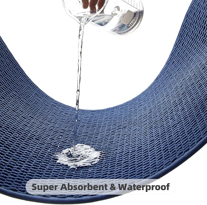 Bathroom Rugs Non Slip Washable, Super Absorbent Thin Bath Mat Quick Dry Low Pile Bathroom Rug, Navy Blue 20"x48"