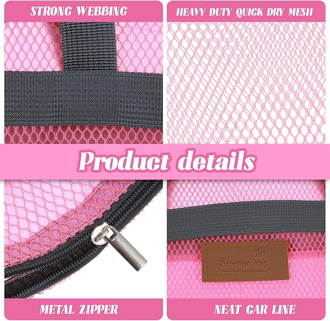 2pcs Gym Shower Caddy,Shower Caddy Mesh Bag,11.8 x 11.8 In,Quick Dry Portable Hanging Toiletry and Bath Organizer with Zipper for Travel,Gym,Swimming,Camping,College Dorms,Beach(Grey/Pink)