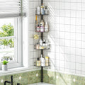 Corner Shower Caddy Tension Pole，4 Tier Adjustable Bathroom Organizer Shelves，Inside Shower Storage With Hidden Hook & Towel Holder,63.7-119 Inch No-Drill Quick Installation Shower Rack,Black