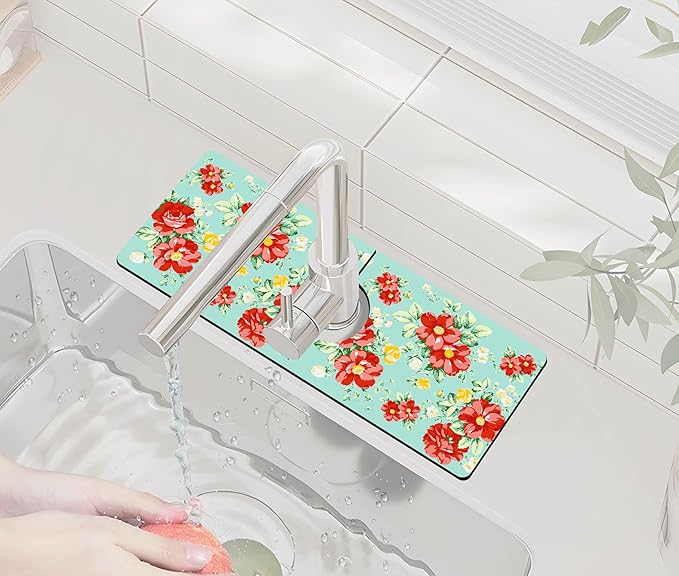 Kitchen Sink Splash Guard Faucet Mat -1 PC Super Absorbent Fast Drying Mat Sink Gadgets-Splash Guard Behind Faucet Drip Catcher for Kitchen, Bathroom,Sink Mat, Dish Drying Mat, Bathroom(15" X 5.5" )