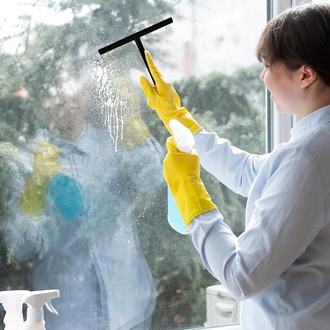Splash Home Shower Squeegee for Glass Doors - Black Bathroom Squeegee with Suction Hook, Glass Shower Door Squeegee for Streak-Free Cleaning, Shower Wiper for Glass Doors and Tiles, 8.5" Wide Blade