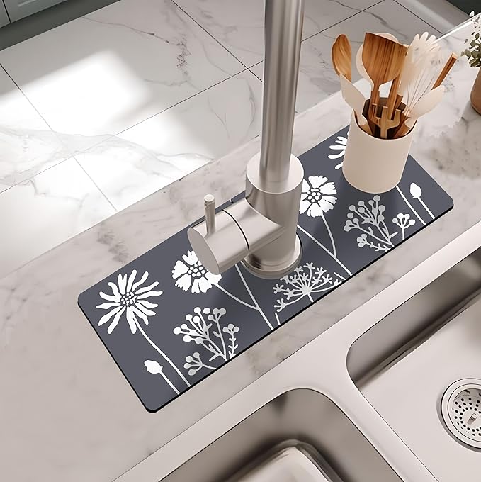 Kitchen Sink Splash Guard Faucet Mat -1 PC Super Absorbent Fast Drying Mat Sink Gadgets-Splash Guard Behind Faucet Drip Catcher for Kitchen, Bathroom,Sink Mat, Dish Drying Mat, Bathroom(15" X 5.5" )