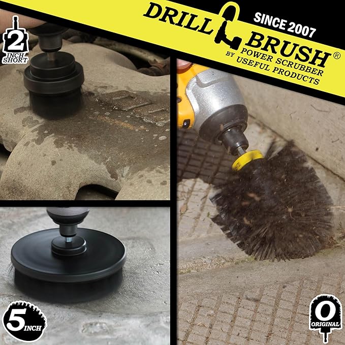 Industrial Electric Spin Scrubber - Household Cleaning Electric Scrub Brush - Ultra Stiff BBQ Grill Brush - Griddle Cleaning Kit - No Wire Nylon Bristles - Oil Stains, Rust, Loose Paint on Concrete