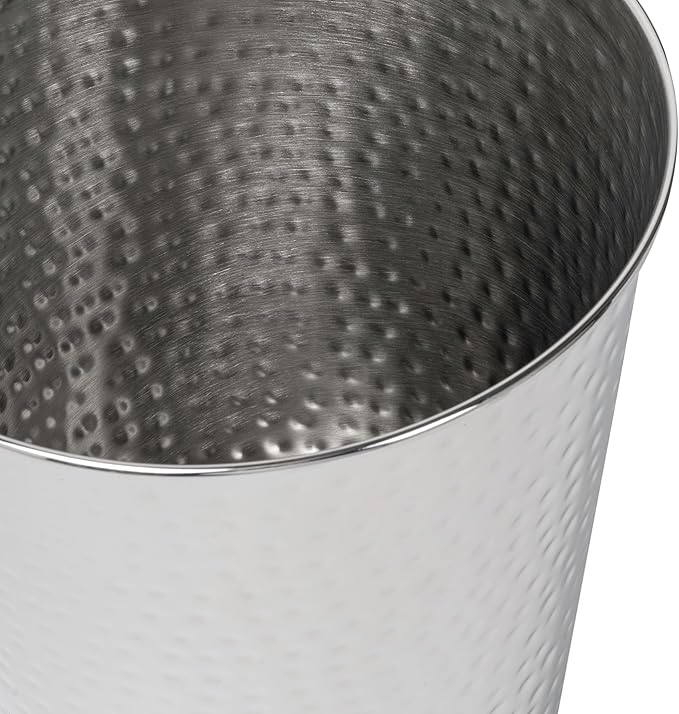 happimess HPM1110C-SET2 Axel Modern Minimalist Hammered Steel 2 Gal Waste Bin for Kitchen, Office, Bathroom, Bedroom, Dorm, Brushed Steel (Set of 2)