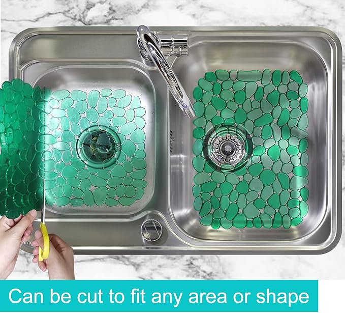 Coopay Kitchen Sink Mat Pebble Protect Mat PVC Eco-friendly Adjustable Stainless steel/ Porcelain Dish Drying Pad Protector for Bottom of Kitchen Sink, 15.8 x 11.8 inches (2 Pack, Blue and Green)