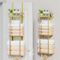 HapiRm Towel Rack Bathroom Storage - 3 Tier Over The Door & Wall Mounted Rolled Towel Racks Holder Organizer with Metal Shelf and 6 Hooks for Small Bathroom, Camper, Rv - Black