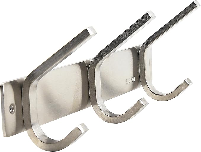WEBI Sturdy Stainless Steel 304 Hook Rail Coat Rack with 3 Hooks, Great Home Storage & Organization for Bedroom, Bathroom, Foyer, Hallway, Brushed Finish