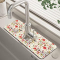 Abstract Red Pink Floral Dish Drying Mat for Kitchen Sink Splash Guard Behind Faucet Sink Mat Absorbent Fast Drying Faucet Draining Mat for Bathroom Kitchen 5.5"×15"