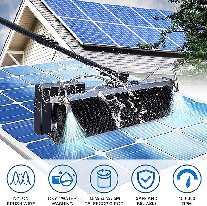 Electric Cleaning Roller Brush, Telescopic Pole for Cleaning PV Panels, Water-fed Cleaning Pole Set with Rotating Brush (60 cm)/Reach Pole(5.5 Meters)