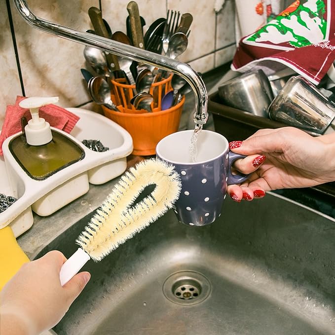 Bottle Cleaning Brush with Long Handle L-Shaped 90° Bend Cup Cleaner for Bottles and Mugs Sturdy Nylon Bristles Kitchen Brush and Water Cups