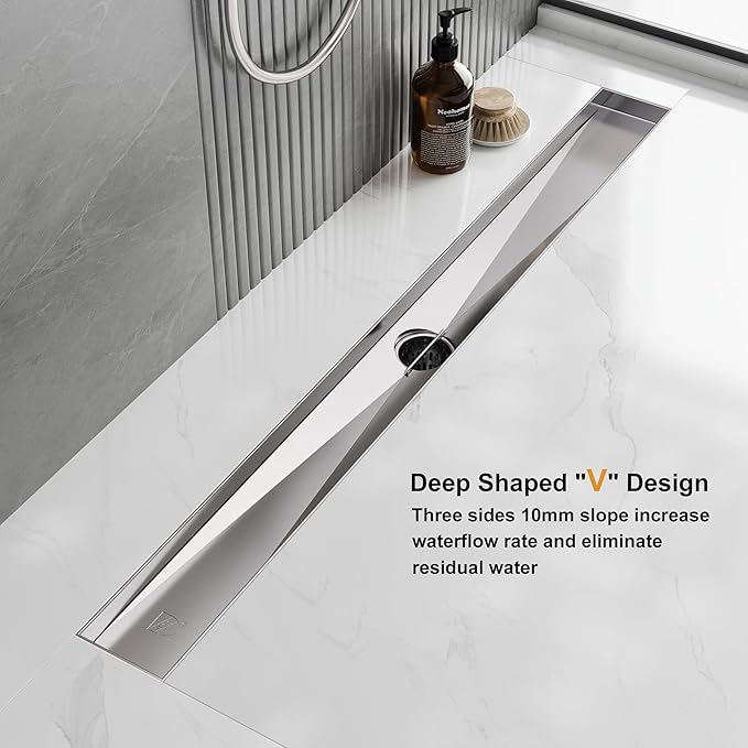 Neodrain 36 Inch Rectangular Linear Shower Drain with Brick Pattern Grate, Brushed 304 Stainless Steel Bathroom Floor Drain,Shower Linear Drain & Hair Strainer,Leveling feet, CUPC Certified