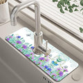 Kitchen Sink Splash Guard Faucet Mat Super Absorbent Fast Drying Mat Guard Behind Faucet Drip Catcher for Kitchen Bathroom (Watercolor Flowers Butterflies, 23.5"X5.5")