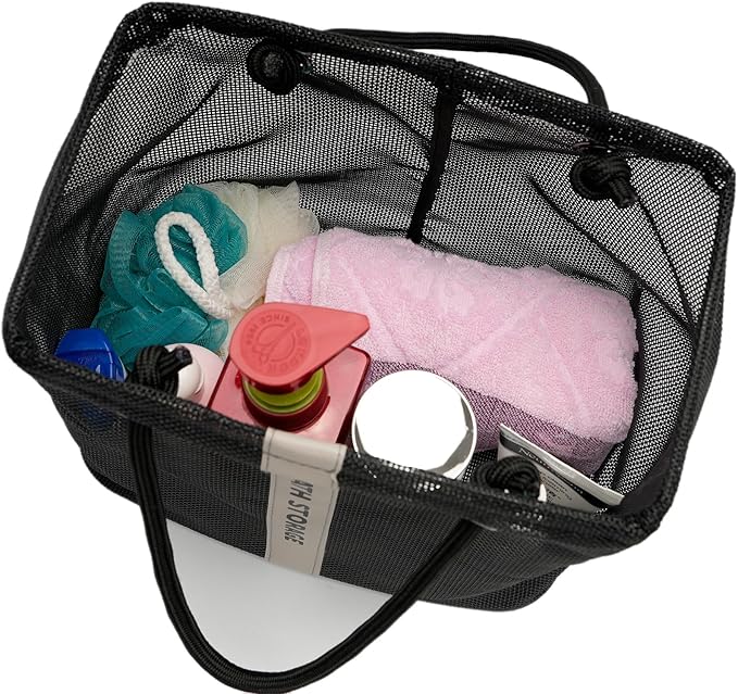 Bath Storage Shower Caddy Organizer for Bathroom, College Dorm, Camp, Gym (Large Black)