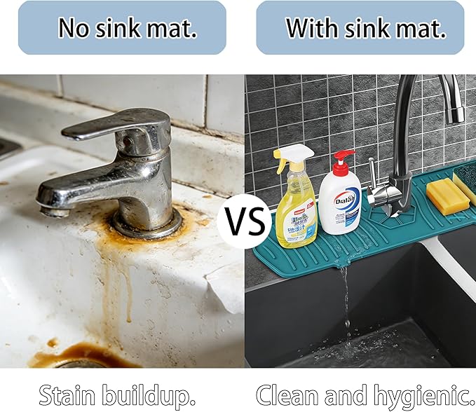 Kitchen Sink Faucet Mat - 2026 New Foldable Sink Protectors for Kitchen Sink, Multi-Size Silicone Faucet Guard & Draining Mat, Splash Guard Keeps Countertop Dry, for Farmhouse RV Bathroom