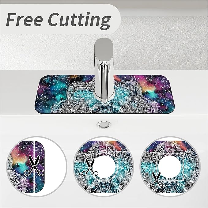 Kitchen Sink Splash Guard，Starry Mandala Faucet Mat Sink Gadgets-Super Absorbent Fast Drying Mat Drip Catcher for Kitchen, Bathroom,Sink Mat, Dish Drying Mat, Bathroom(15" X 5.5" )