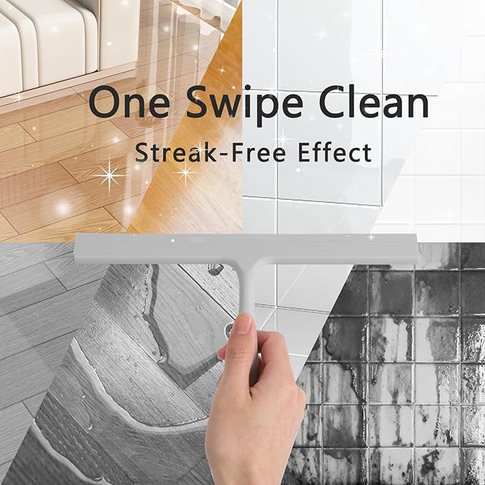 Shower Squeegee for Glass Doors, 2-in-1 Silicone Shower Squeegee with Hook,Hang Anywhere | Streak-Free Bathroom Squeegee | Household Window Mirror Squeegee for Bathroom, Glass, Tile Wall, Car(Gray)
