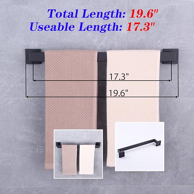 GERZWY SUS 304 Stainless Steel 20-Inch Bath Towel Bar Modern Style Bathroom Towel Bar Wall Mount Matte Black FG160150-BK