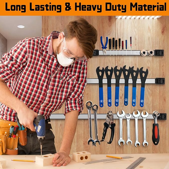 18" Magnetic Tool Holder Strip, 6 Pieces Silver Metal Tool Organizer Rack with Stainless Steel Surface, Magnet Bar for Garage Workshop, Easy To Install with Mounting Screws