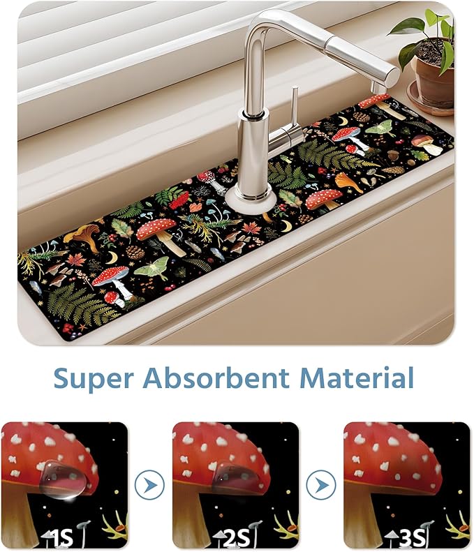 Patterned Sink Faucet Mat Kitchen Splash Guard Super Absorbent Drying Mat, Non-Slip Drain Pad for Kitchen Counter or Bathroom-24x5.5in