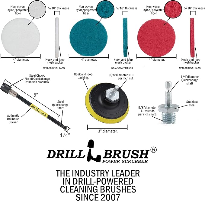 Drill Brush Power Scrubber by Useful Products - Stainless Steel Cleaner - Wood & Concrete Cleaner - Floor & Deck Scrub Brush Set