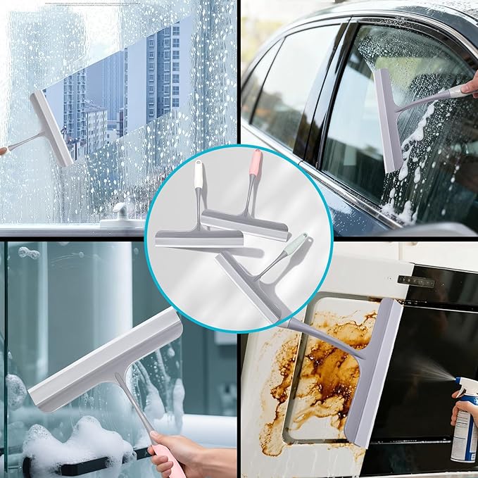 3pcs All-Purpose Safe Shower Squeegee for Glass Doors, with 3 Adhesive Hooks, Sinks and More,Window Cleaning Squeegee Glass Shower Door for Car Window Wiper Mirror Windshield