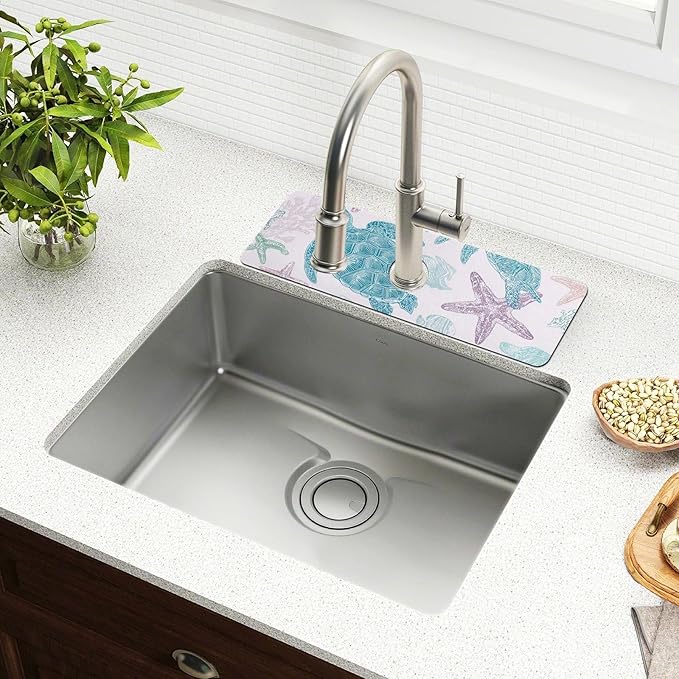 White Turtles Starfish Shell Coral Kitchen Sink Splash Guard Faucet Mat Diatomite Absorbent Pad for Bathroom RV 14.7x5.4in 2PCS water