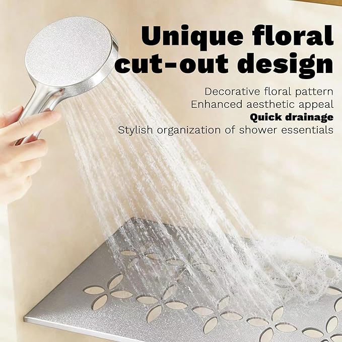 12 Inch Frosted Silvery Aluminum Material Shower Niche Shelf Rectangular Bathroom Niche Shelf with Floral Design Fits Prefabricated Tile Niches 1 Pack