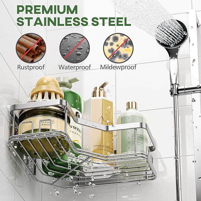 MAXIFFE Shower Caddy Organizer, 3-Pack Corner Shower Caddy Organizer Shelves Storage Rack Accessories for Bathroom Countertop Home Decor Set, Silver