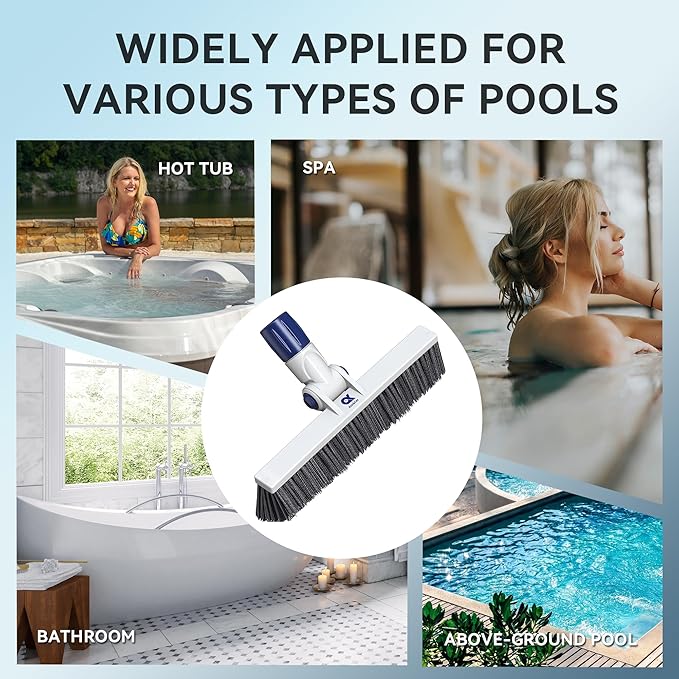 12" Pool Brush Head Cleaning Pool Wall &Waterline Tiles & Steps, Premium PP Bristles Pool Scrub Brushes for Small Inground Pools & Above-Ground Pools Spa Bathroom Hot Tub Fit Standard Pool Pole