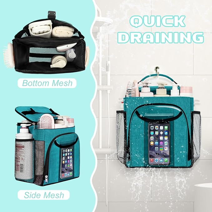 Attmu Mesh Shower Caddy Portable for Dorm College Essentials, Large Capacity Separate Compartment Hanging Toiletry Bag for College Student Camping Gym Travel Essentials (Green)
