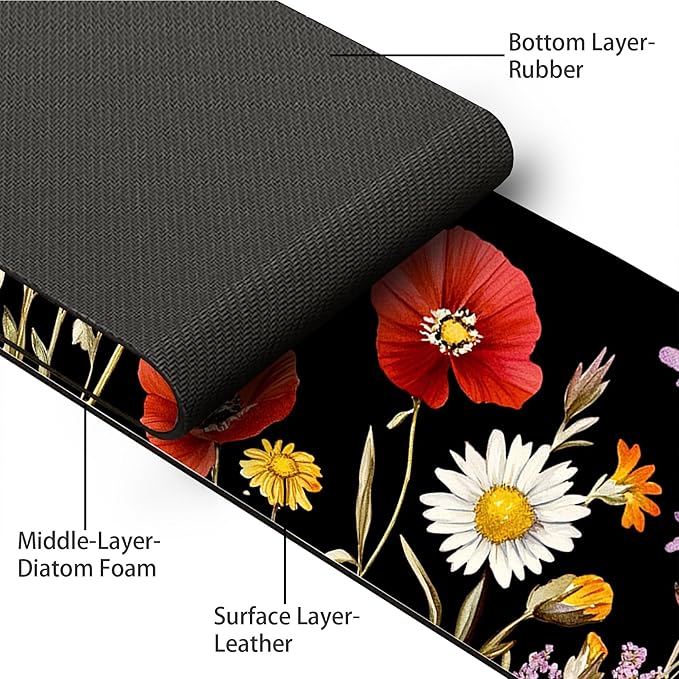 Bimkole 2 PCS Faucet Absorbent Mat, Kitchen Faucet Sink Splash Guard Wraparound Cloth Pads Drip Catcher for Sink Faucet for Kitchen Bathroom Faucet, Colorful Faucet Mat, 15 x 4 Inch Flower A1