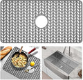 GUUKIN Sink Protectors for Kitchen Mat - 29.7“x15.5” Silicone Kitchen Sink Mat Grid for Bottom of Farmhouse Stainless Steel Porcelain with Center Drain（Grey）