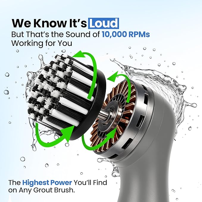 BEEST GroutCare 10000 Electric Spin Scrubber - Bathroom Cleaning Brush w/ 2 Replaceable Heads, IPX6 Waterproof - Cordless Electric Cleaning Brush Scrubber for Bathtub, Shower, Grout, Tile, Kitchen