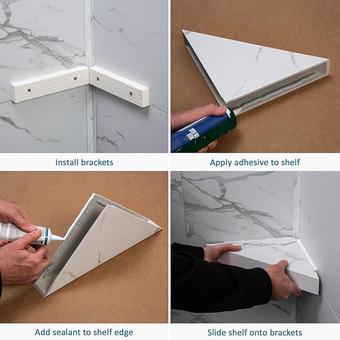Palisade Vinyl Waterproof Corner Shower Shelf in Frost Nickel
