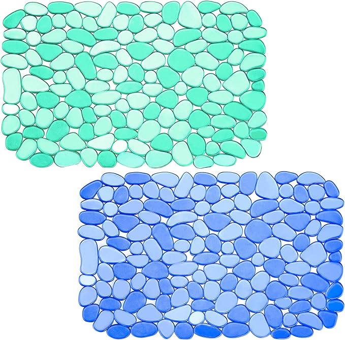 Coopay Kitchen Sink Mat Pebble Protect Mat PVC Eco-friendly Adjustable Stainless steel/ Porcelain Dish Drying Pad Protector for Bottom of Kitchen Sink, 15.8 x 11.8 inches (2 Pack, Blue and Green)