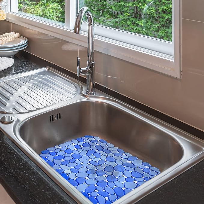 Coopay Kitchen Sink Mat Pebble Protect Mat PVC Eco-friendly Adjustable Stainless steel/ Porcelain Dish Drying Pad Protector for Bottom of Kitchen Sink, 15.8 x 11.8 inches (2 Pack, Blue)