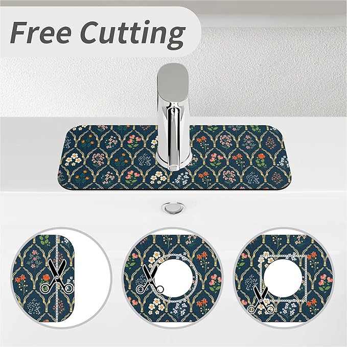 Faucet Draining Mat For Kitchen Sink, Floral Wildflower Dark Green Diatom Mud Absorbent Drain Pad For Bathroom Kitchen Sink Splash Guard Drying Mat