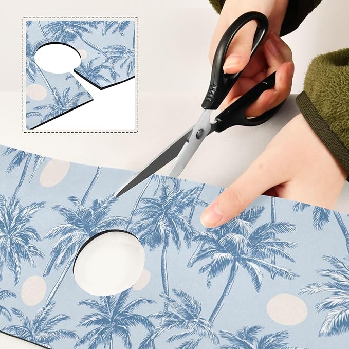Kitchen Sink Splash Guard 2 PCS 30 Inch Sink Faucet Mat Splash Guard for Bathroom Countertop Water Absorbent Foldable Cuttable Soft Washable Light Blue Palm Trees and Sun