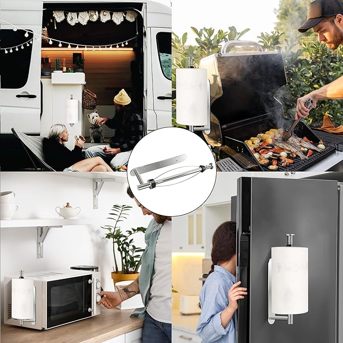 KIHOGEM Magnetic Paper Towel Holder, One Hand Operable Paper Towel Holder Wall Mount with Strong Magnetic Backing and Self-Adhesive for Kitchen Refrigerator RVs Grill Garage(Silver)