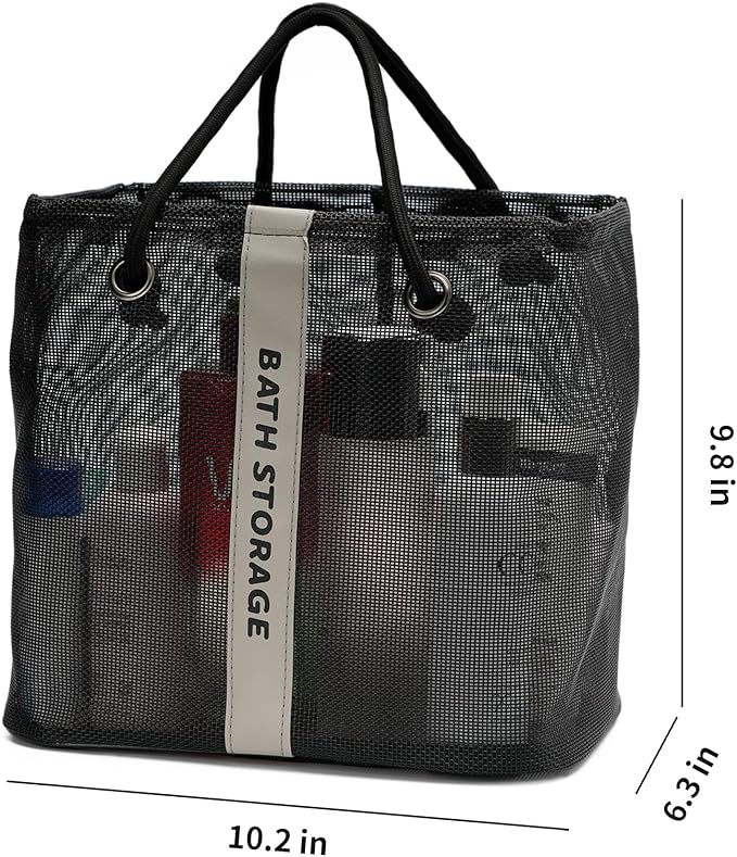 Bath Storage Shower Caddy Organizer for Bathroom, College Dorm, Camp, Gym (Large Black)