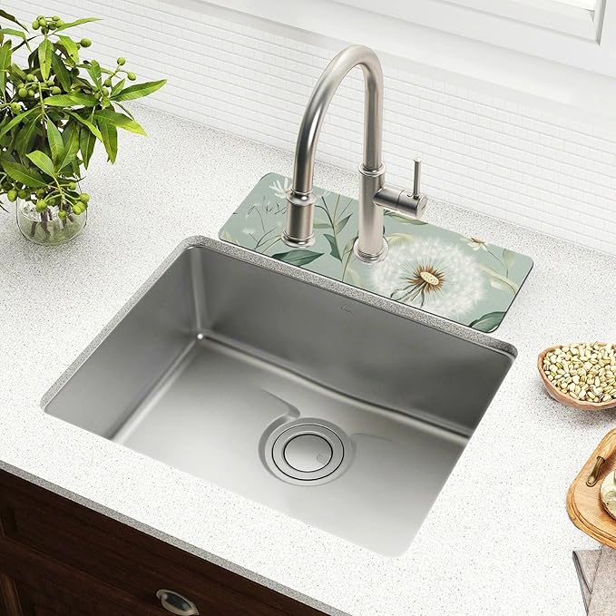 Sage Green Dandelions Kitchen Sink Splash Guard Faucet Mat Diatomite Absorbent Pad for Bathroom RV 30x5.4in 1PCS water