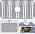 Sink Protectors Mat - 24.8"x13" Kitchen Sink Pad for Bottom of Basin for Protection of Stainless Steel and Tableware, Farmhouse Rubber Basin Mat Protector with Center Drain - Light Gray