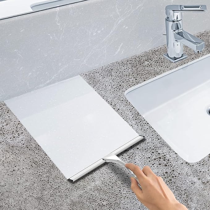 Stainless Steel Shower Squeegee with an Adhesive Hook, 10 Inch Bathroom Glass Door Cleaner, Multi-Purpose Window, Mirror, Tile, and Car Cleaning Tool – Silver