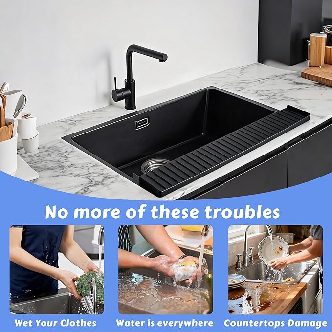 Silicone Sink Edge Protector 30", Kitchen Faucet Splash Guard with Suction Cups, Tilt and Cuttable Edge Guard, Multi-function Sink Accessories for Kitchen, Bathroom, Steel, Granite, Quartz Countertop