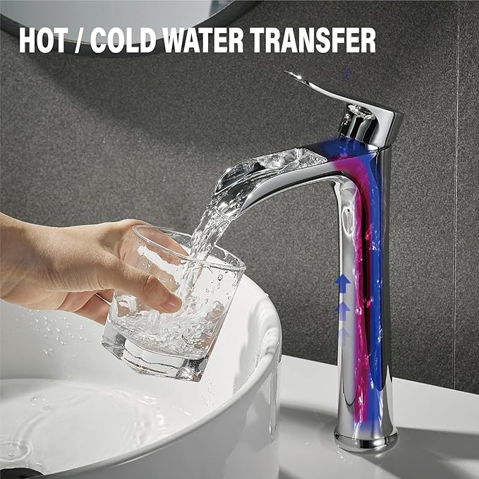 Yundoom Vessel Sink Faucet,Chrome Single Hole Single Handle Tall Bathroom Bowl Sink Faucet,Waterfall Bathroom Faucet,Modern Bathroom Tall Faucet.