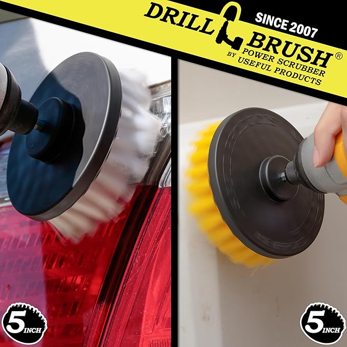 Hard Water Stain Remover - Grout Cleaner - Calcium, Mineral Deposits, Soap Scum, Rust - Drill Brush - 5-inch Spin Brush - Bathroom Accessories - Scrub - Bath Mat - Shower Door - Glass Cleaner