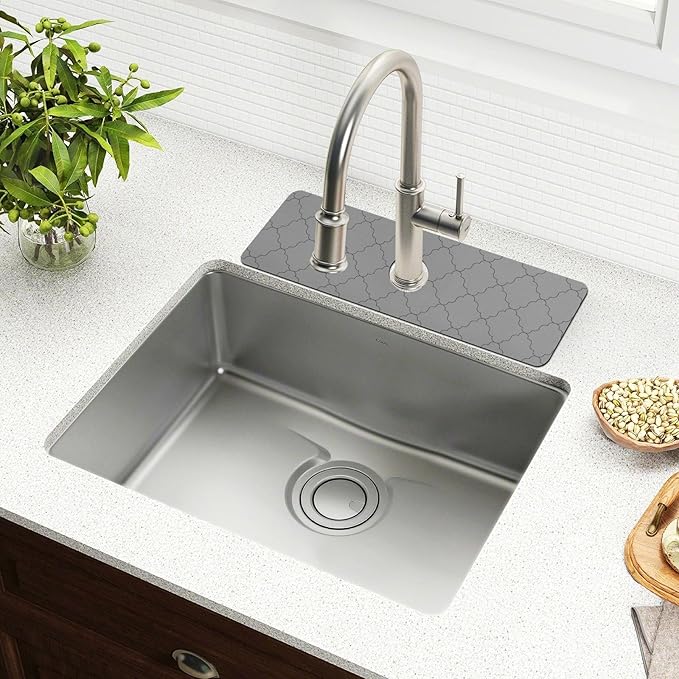Kitchen Sink Splash Guard 1 PC 30 Inch Sink Faucet Mat Splash Guard for Bathroom Countertop Water Absorbent Foldable Cuttable Soft Washable Monochrome Geometric Quatrefoil Grey