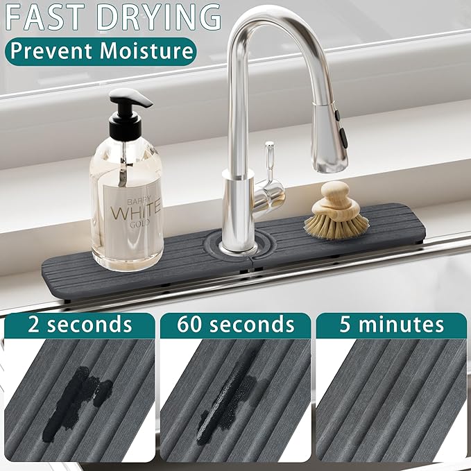 Faucet Mat for Kitchen Sink - 23.6 x 4inch Faucet Splash Guard for Bathroom Counter, Absorbent Diatomite Mat, Fast Drying Stone Sink Tray, Prevents Moisture Buildup